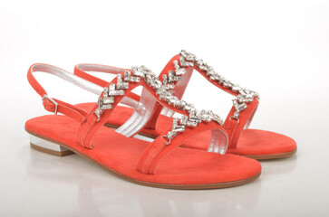 red sleeper shoes isolated on white background