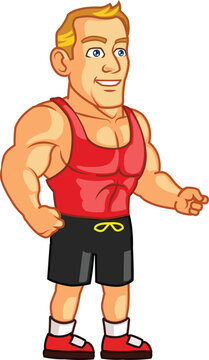 Young Strong Fit Muscular Body Builder Guy Cartoon Mascot
