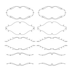 Hand drawn split monograms. Set of floral split borders for family monograms, wedding invitations, greeting cards, web. Vintage botanical design elements.