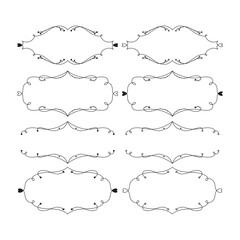 Hand drawn split monograms. Set of floral split borders for family monograms, wedding invitations, greeting cards, web. Vintage botanical design elements.