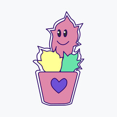 Cool groovy girly retro sticker with cute cactus. Geek hipster vaporwave stickers . Vector illustration of y2k , 90s graphic design badge on white background