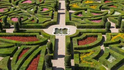 parc et jardin du Château de Villandry, célèbre château de la Loire en touraine en été  - obrazy, fototapety, plakaty
