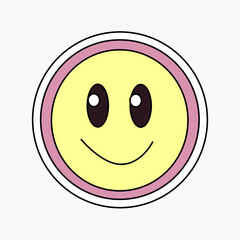Cool groovy girly retro sticker with smile. Geek hipster vaporwave stickers . Vector illustration of y2k , 90s graphic design badge on white background