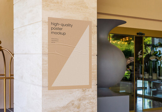 Hotel Outdoor Poster on Wall Mockup