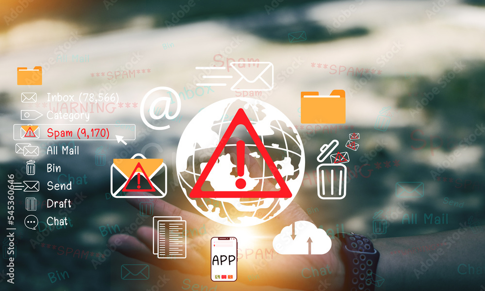 Wall mural concept of e-mail and computer viruses. review the concepts of internet security, spam and e-marketi