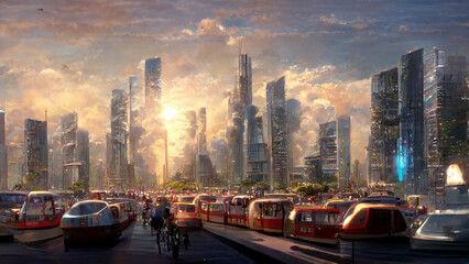 Fototapeta na wymiar 3D render of urban mobility in future background. CG artwork design. 3D illustration