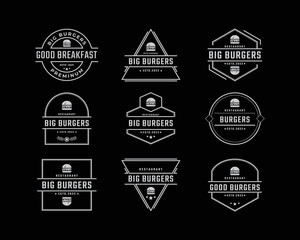 Vintage Retro Badge Emblem Ham Beef Patty Burger for Fast Food Restaurant Logo Design Linear Style