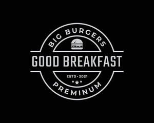 Fototapeta na wymiar Vintage Retro Badge Emblem Ham Beef Patty Burger for Fast Food Restaurant Logo Design Linear Style