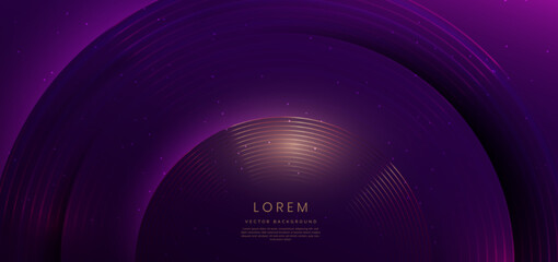 Abstract luxury golden lines circle overlapping on dark purple background. Template premium award design.