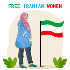 Woman in hijab with iran flag illustration