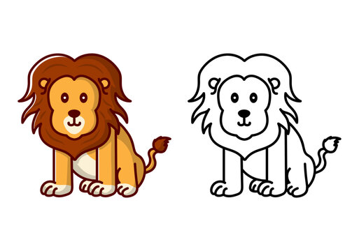 Cute lion coloring book page illustration