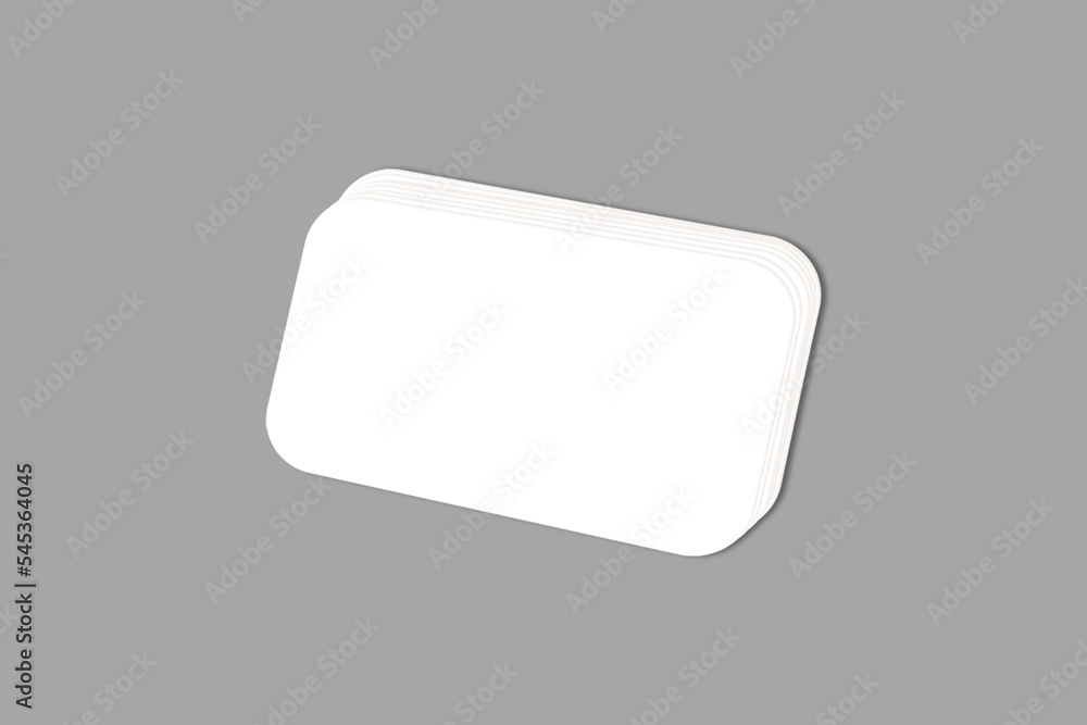 Poster stack of empty blank white business cards with round corners mockup isolated on background. 3d rende