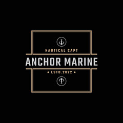 Vintage Retro Badge Emblem Anchor Ship Boat Logo Design Linear Style on Black Background