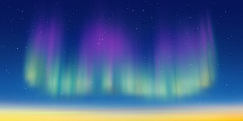 Polar lights, starry sky. Northern landscapes. Vector illustration.