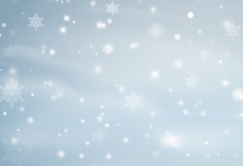 Snow background with many snowflakes. Winter backdrop. Vector illustration