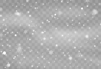 Snow background with many snowflakes. Winter backdrop. Vector illustration