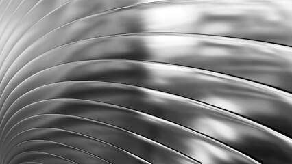 Silver metallic background, shiny chrome striped 3D metal abstract background