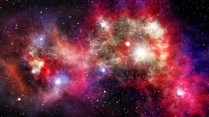 Fototapeta na wymiar Cosmic background with nebulas and stars, beautiful picture of the universe with galaxies, cosmic nebulae and stars, science fiction 3D illustration.