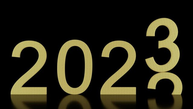 Filmato. Illustrazione 3D. Anno nuovo 2023. Capodanno 2023 in numeri. Il 2023 sostituisce il 2022..