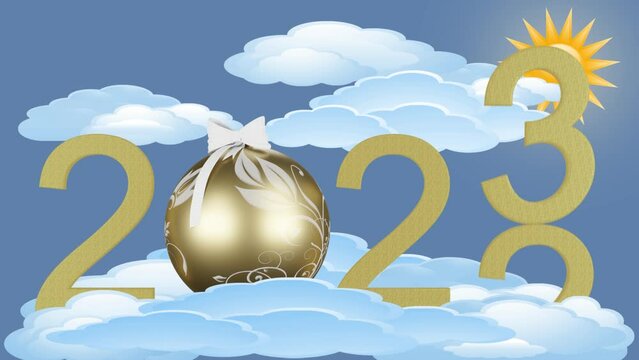 Filmato. Illustrazione 3D. Anno nuovo 2023. Capodanno 2023 in numeri. Il 2023 sostituisce il 2022..
