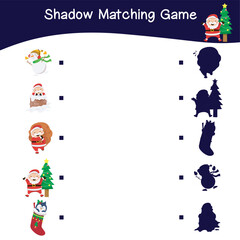 Shadow matching game worksheet Educational printable worksheet for children with Christmas theme. Matching the images with the shadow worksheet. Vector file.