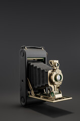 Kodak vintage junior camera, retro photo camera. from side view, 3d Rendering