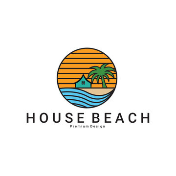 palm tree and house logo design vector illustration art, minimalist palm logo design
