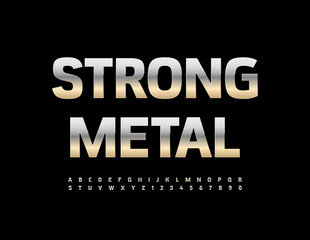 Vector Strong Metal Font. Silver Alphabet Letters and Numbers