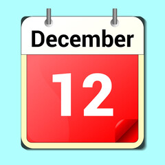 day on the calendar, vector image format, December 12.