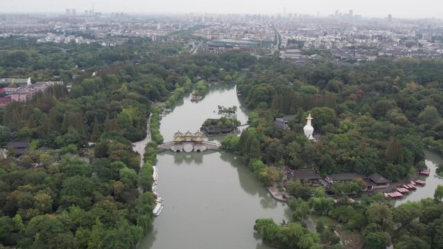 Aerial photography of Taizhou city landscape panoramic view