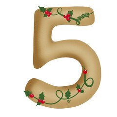 Christmas Alphabet Set in Gold with Holly Leaves and Berry