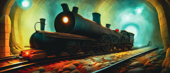 Artistic concept illustration of a futuristic train, background illustration.
