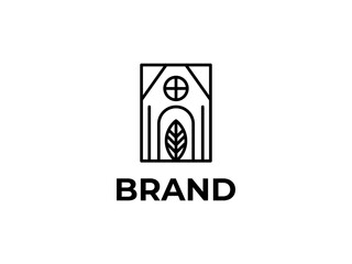 A line graphic design in the shape of a house and leaves is suitable for a logo for a farmer or business in the nature sector