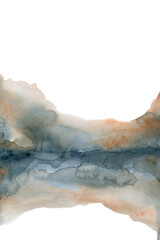 Taupe grey and copper abstract watercolor landscape. Landscape art background texture in modern style.