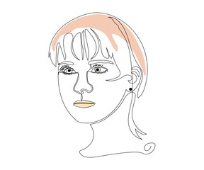 the portrait of the girl is hand-drawn in a minimalist style, in the technique of a single line, a monoline. Cosmetics symbol, beauty salon logo