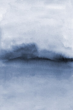 Navy blue abstract watercolor landscape. Landscape art background texture in modern style. © Asymme3
