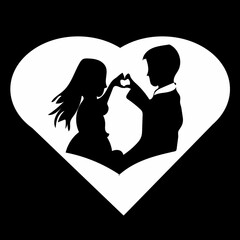 Happy couple, family, boyfriend and girlfriend or husband and wife, in love. Outline illustration. Can be used for invitation layouts, cards, tattoos, backgrounds, photo and social media