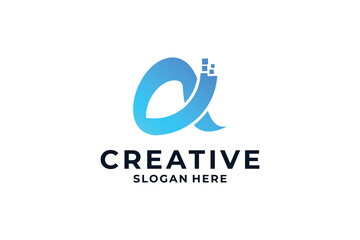 Obraz premium abstract letter A with digital connection concept