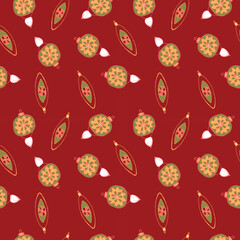 Christmas and Happy New Year seamless pattern with Christmas balls and gifts. Trendy retro style. Vector design template.
