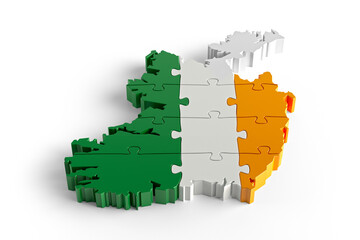 Flag Colors Puzzle Ireland Map Design. 3d Rendering