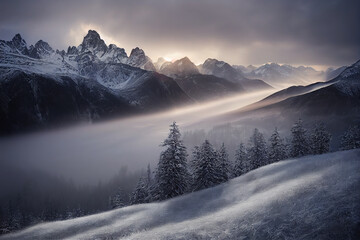 Beautiful winter landscape with mountains
