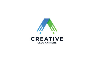 Abstract letter A logo design. Modern symbol for digital technology with molecule and abstract