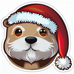 Cute Otter Christmas Sticker on white background