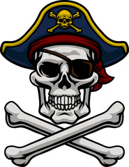 Fototapeta premium Pirate Hat Skull and Crossbones Cartoon