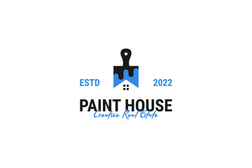 Flat paint brush house logo design vector illustration