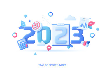 2023 Year Of Opportunities In Flat 3D Style