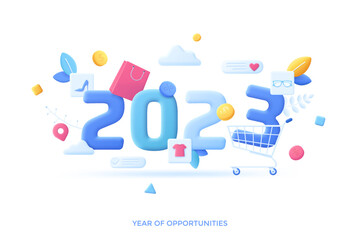 2023 Year Of Opportunities In Flat 3D Style