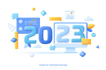 2023 Year Of Opportunities In Flat 3D Style