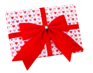 Geschenk mit Herzen und Schleife  Hintergrund transparent