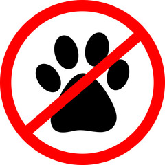 No pets allowed sign. Forbidden animal footprint.